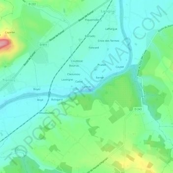 Topografische Karte Lustrac, Höhe, Relief
