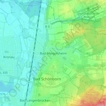 Topografische Karte Bad Mingolsheim, Höhe, Relief