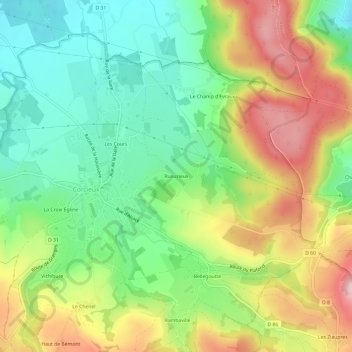Topografische Karte Ruxurieux, Höhe, Relief