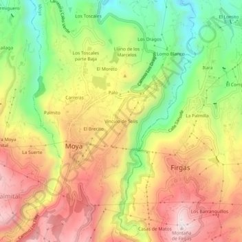 Topografische Karte Vínculo de Solís, Höhe, Relief