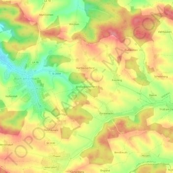 Topografische Karte Großaibacherforst, Höhe, Relief