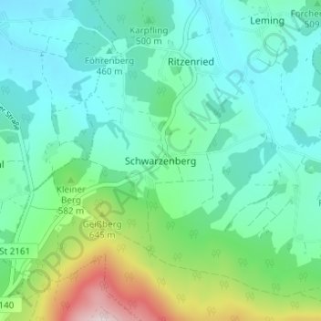Topografische Karte Schwarzenberg, Höhe, Relief