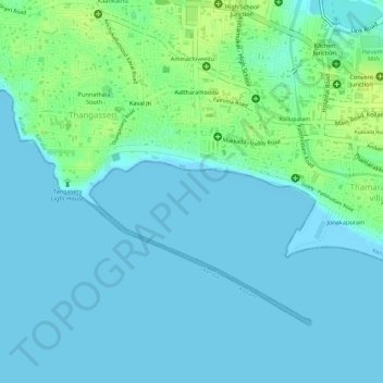 Topografische Karte Kollam Port, Höhe, Relief