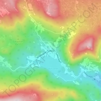 Topografische Karte Tuddal, Höhe, Relief