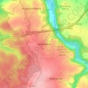 Topografische Karte Siebenlehn, Höhe, Relief