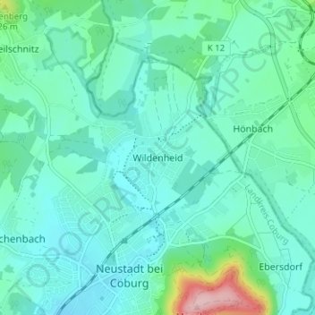 Topografische Karte Wildenheid, Höhe, Relief