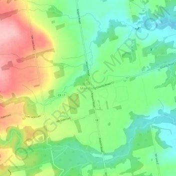 Topografische Karte Mansfield, Höhe, Relief