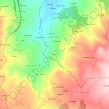 Topografische Karte Fechas, Höhe, Relief