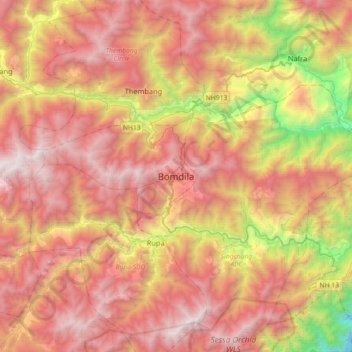 Topografische Karte Bomdila, Höhe, Relief