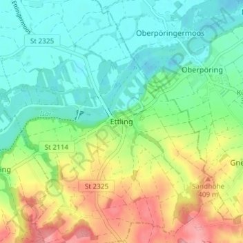 Topografische Karte Ettling, Höhe, Relief