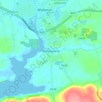 Topografische Karte Ballinacurra, Höhe, Relief