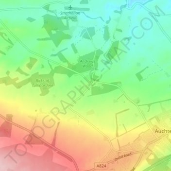 Topografische Karte Tullibardine, Höhe, Relief