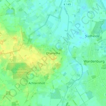 Topografische Karte Oberlethe, Höhe, Relief