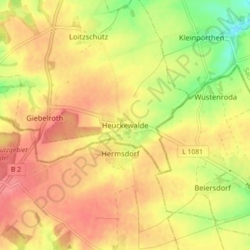 Topografische Karte Heuckewalde, Höhe, Relief