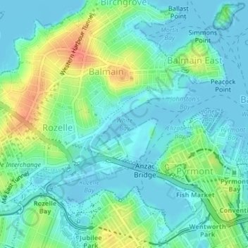 Topografische Karte White Bay, Höhe, Relief