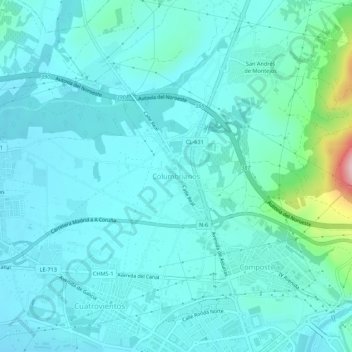 Topografische Karte Columbrianos, Höhe, Relief