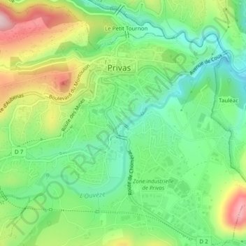Topografische Karte Ouvèze, Höhe, Relief