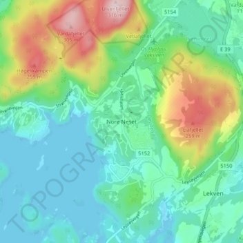 Topografische Karte Nore Neset, Höhe, Relief