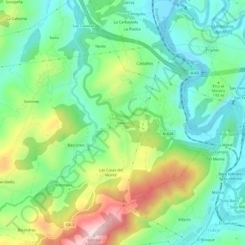 Topografische Karte Fuejo, Höhe, Relief