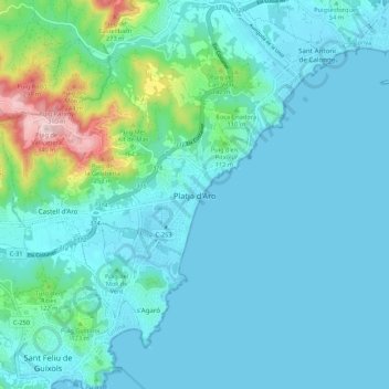 Topografische Karte Platja d'Aro, Höhe, Relief