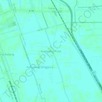 Topografische Karte Kampung Pulai, Höhe, Relief