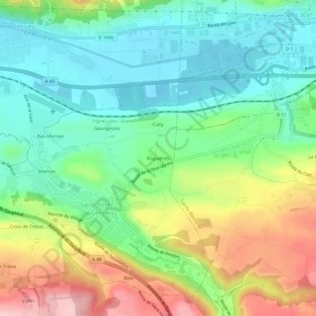Topografische Karte Roguières, Höhe, Relief