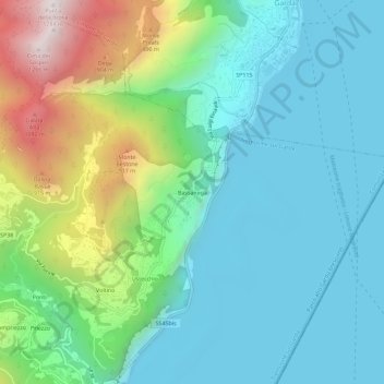Topografische Karte Bassanega, Höhe, Relief