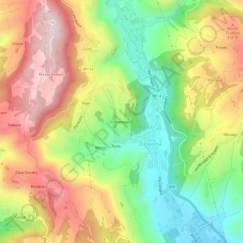 Topografische Karte Alcenago, Höhe, Relief