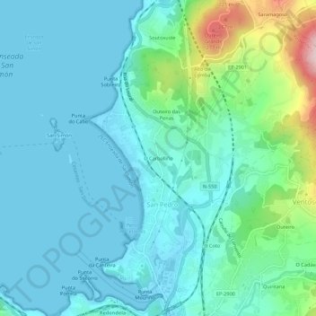 Topografische Karte O Carballiño, Höhe, Relief