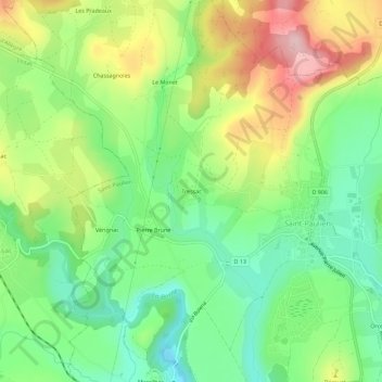 Topografische Karte Tressac, Höhe, Relief