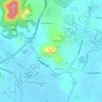 Topografische Karte Bukit Berangan, Höhe, Relief