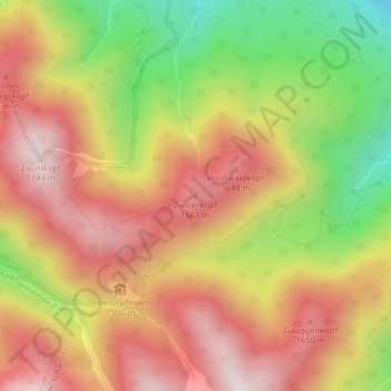 Topografische Karte Zunterkopf, Höhe, Relief