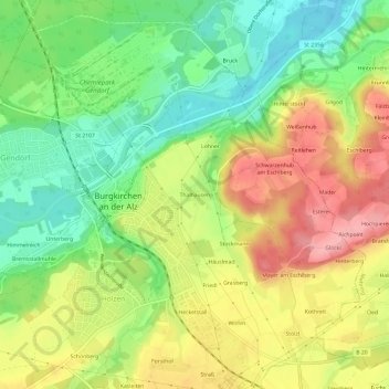 Topografische Karte Thalhausen, Höhe, Relief