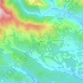 Topografische Karte Bezzo, Höhe, Relief