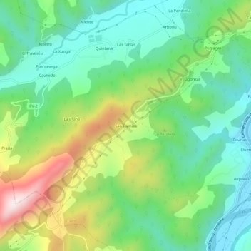 Topografische Karte San Damías, Höhe, Relief