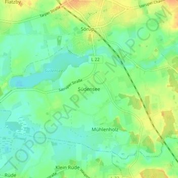 Topografische Karte Südensee, Höhe, Relief