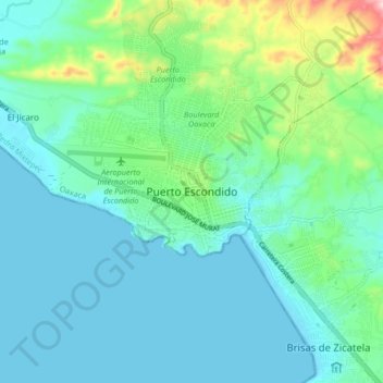 Topografische Karte Puerto Escondido, Höhe, Relief