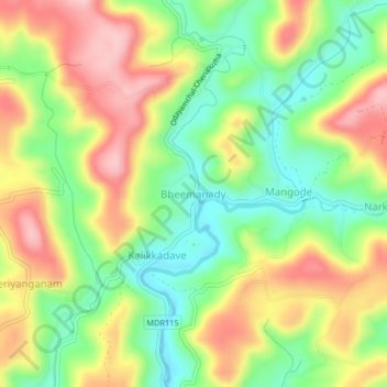 Topografische Karte Bheemanady, Höhe, Relief