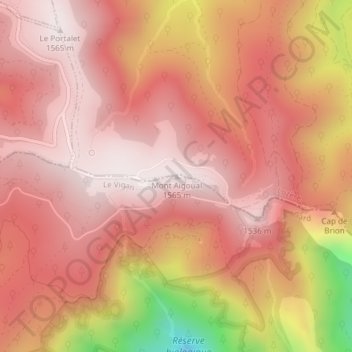 Topografische Karte Mont Aigoual, Höhe, Relief