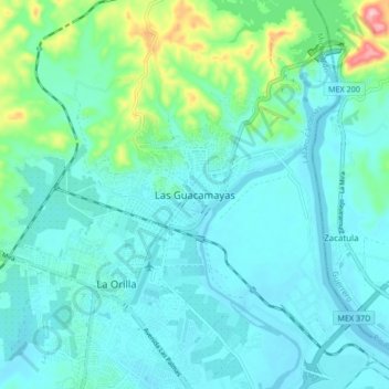 Topografische Karte Las Guacamayas, Höhe, Relief