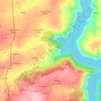 Topografische Karte Xillán, Höhe, Relief