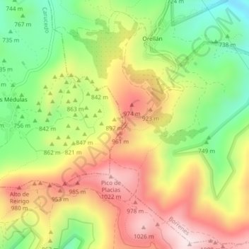 Topografische Karte Mirador de Orellán, Höhe, Relief