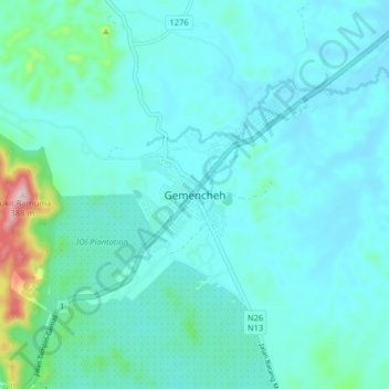 Topografische Karte Gemencheh, Höhe, Relief