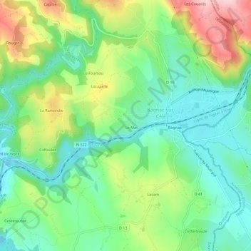 Topografische Karte Frons, Höhe, Relief