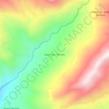 Topografische Karte Llana Fria - Borneo, Höhe, Relief