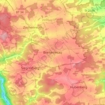 Topografische Karte Breitenlesau, Höhe, Relief