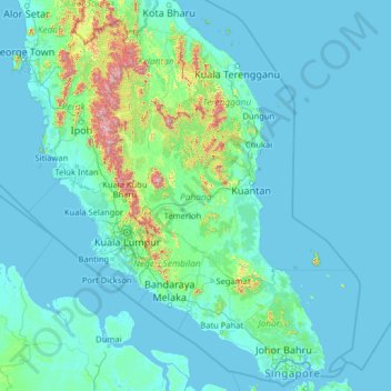 Topografische Karte Pahang, Höhe, Relief