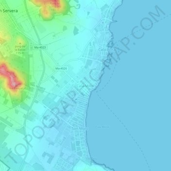Topografische Karte Cala Millor, Höhe, Relief