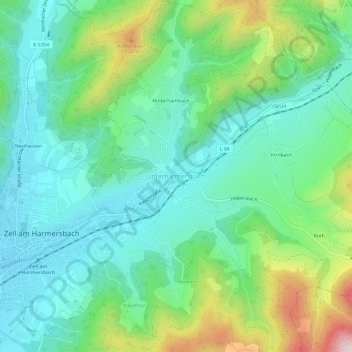Topografische Karte Unterharmersbach, Höhe, Relief