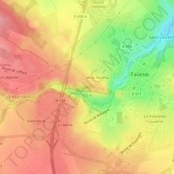Topografische Karte Mont Myrrha, Höhe, Relief